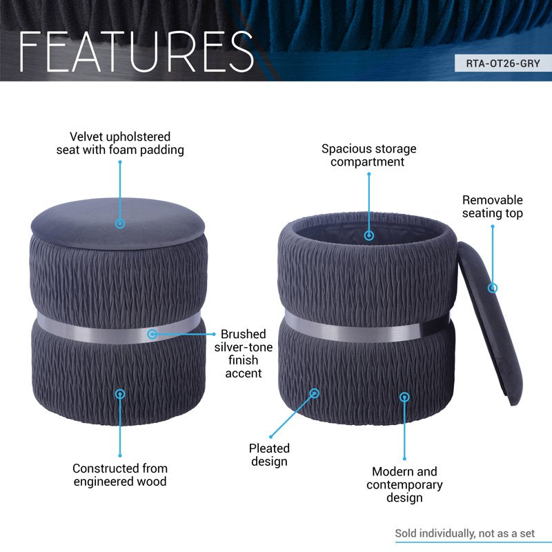 Modern Velvet Round Ottoman with Storage - Multiple Colors