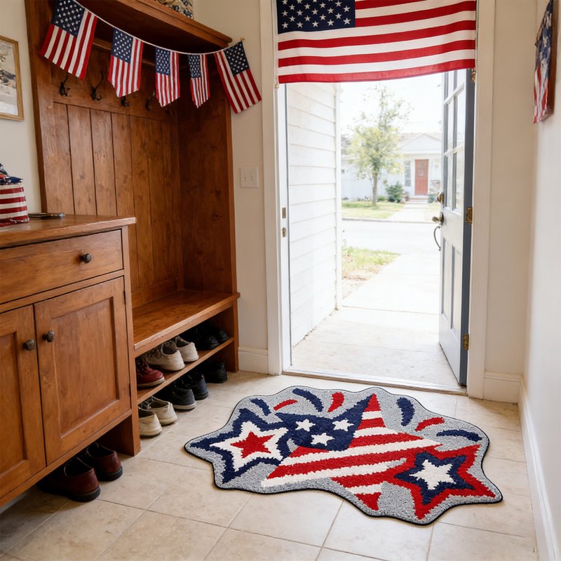 Patriotic 4th of July Floor Mat with American Flag Design - Halloween Decor Variation B