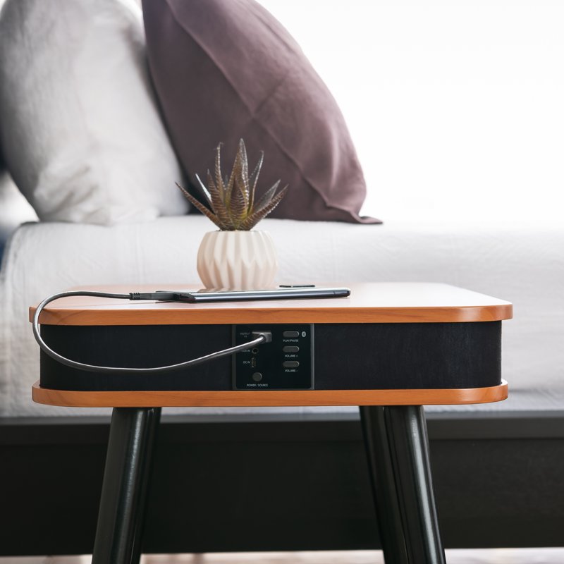Rectangular End Table with Bluetooth Speaker & USB Charging Port