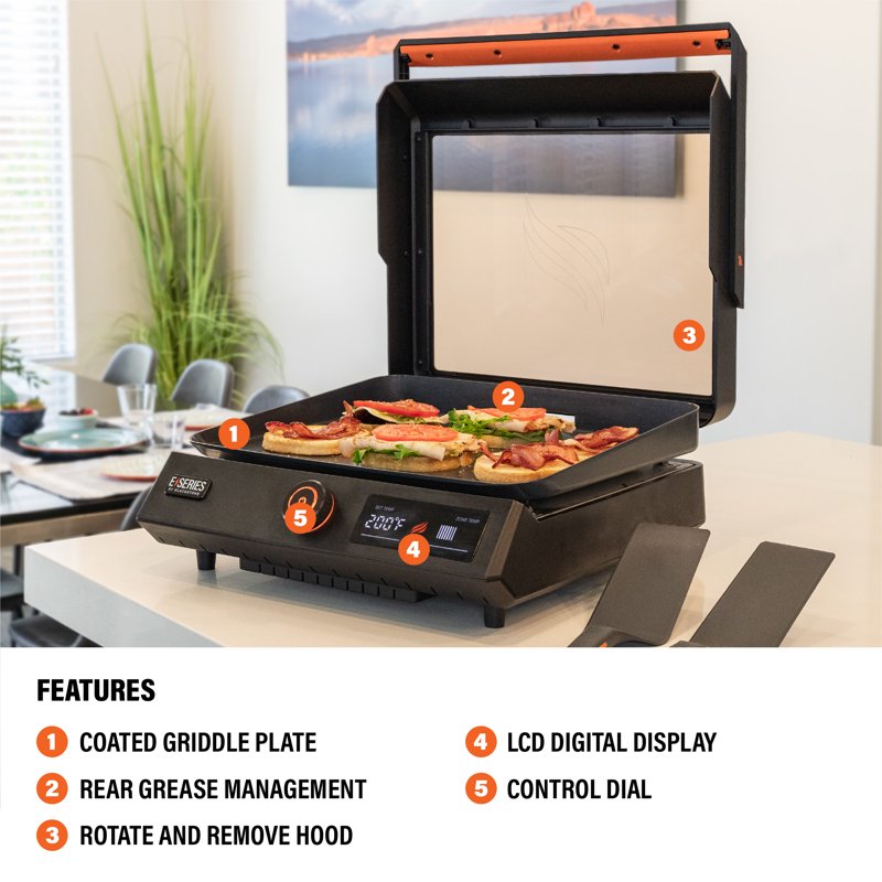 17-Inch Electric Griddle with Hood - Non-Stick Surface