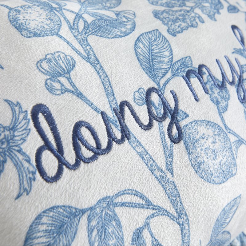 Decorative Throw Pillow 12x18 with Floral Design & Embroidered Quote