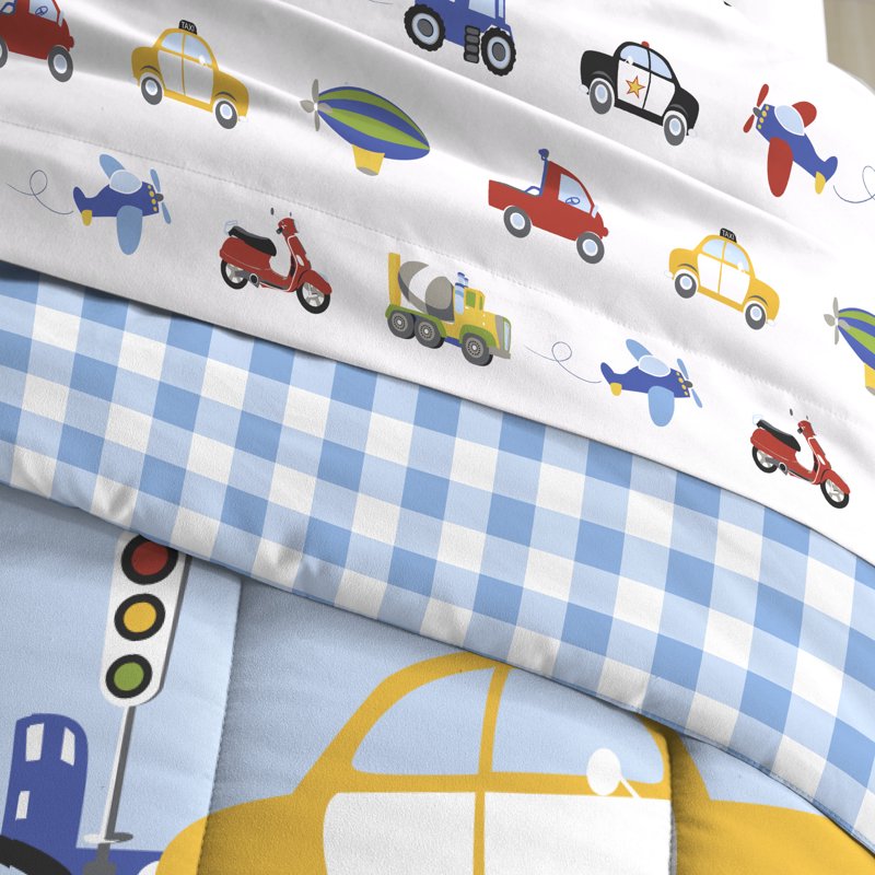 Children's Trains and Trucks Comforter Set - Twin 5-Piece Cotton/Polyester Bedding