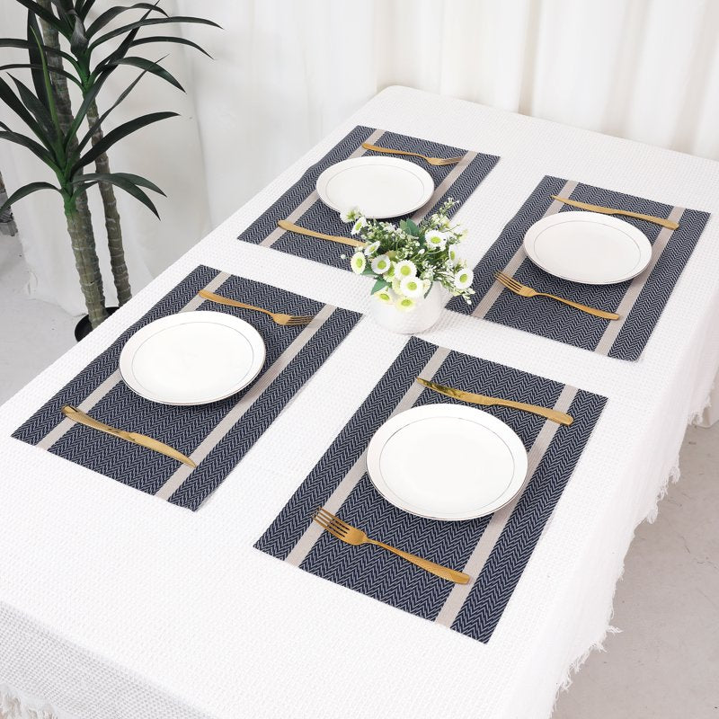 Washable Vinyl Placemats Set of 8 - Dark Blue for Kitchen