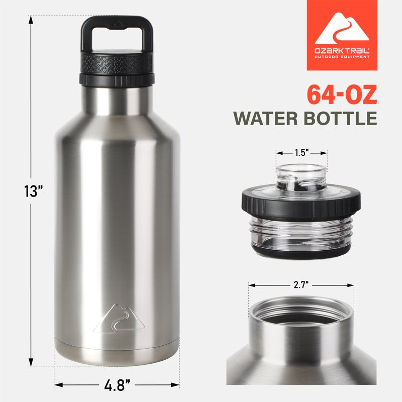64 oz Stainless Steel Insulated Water Bottle - Leak-Proof Chug Lid
