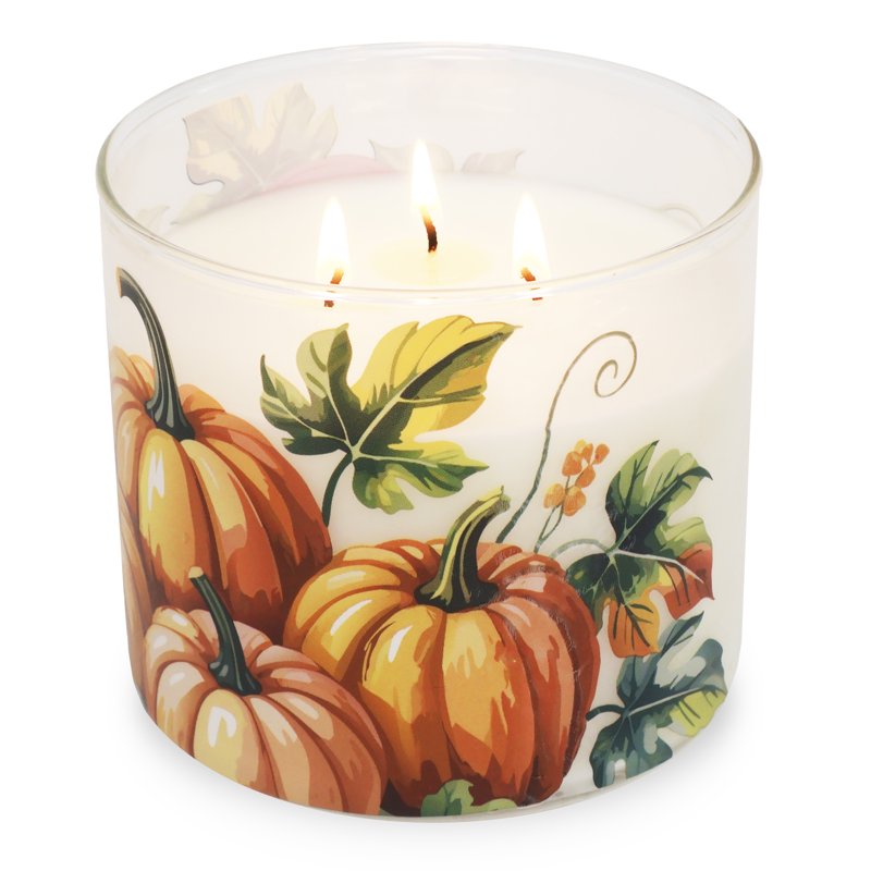 Pumpkin Spice Scented Jar Candle with 3 Wicks - 13 oz Fall Decor