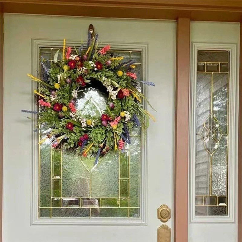 Texas Wildflower Wreath Spring and Summer Decorative Door Hanging - Rustic Home Decor