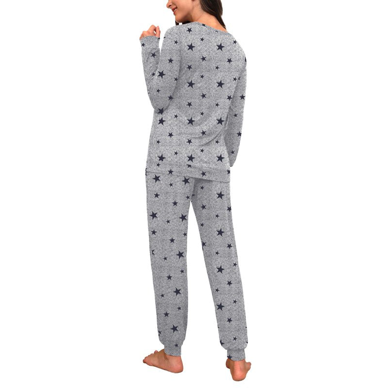 MINTREUS Women's Long Sleeve Pajama Set with Pockets - Black Star Gray, M