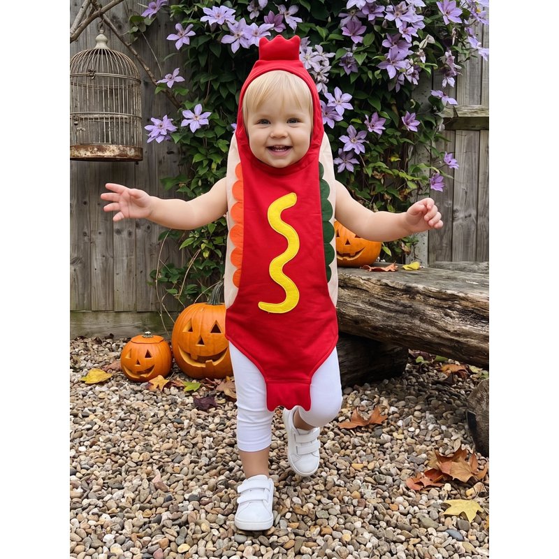 Kids Hot Dog Costume Toddler Girl Boy Halloween Cosplay Romper - Red, 3-4 Years