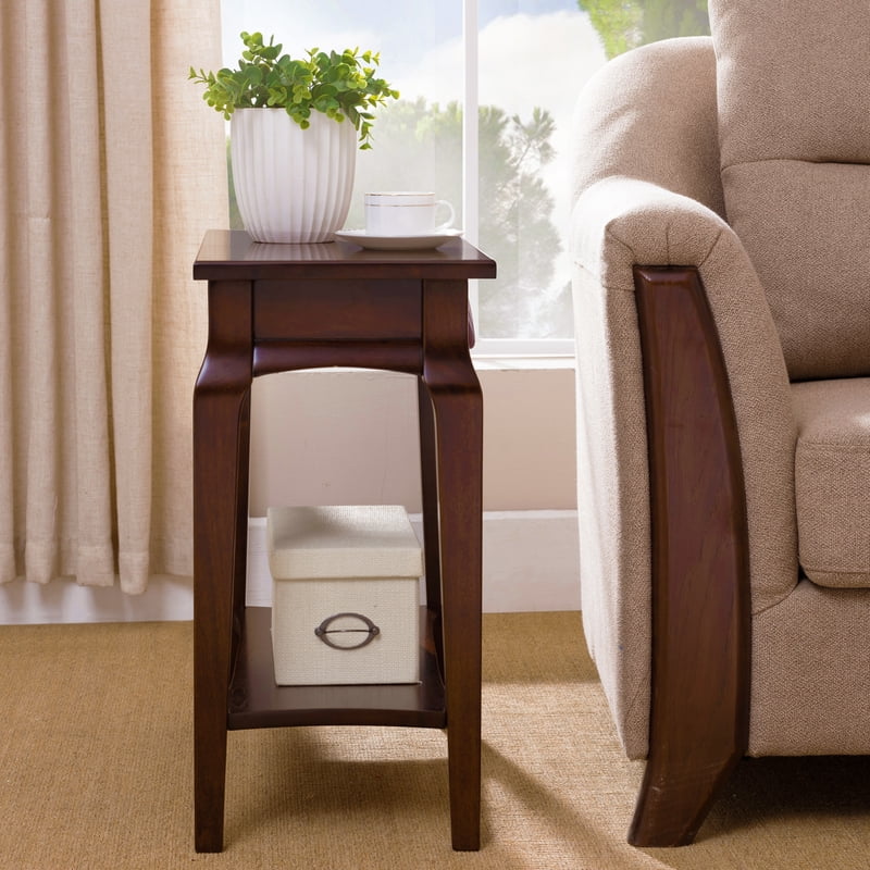 Solid Wood Narrow Side Table with Shelf - Multiple Finishes