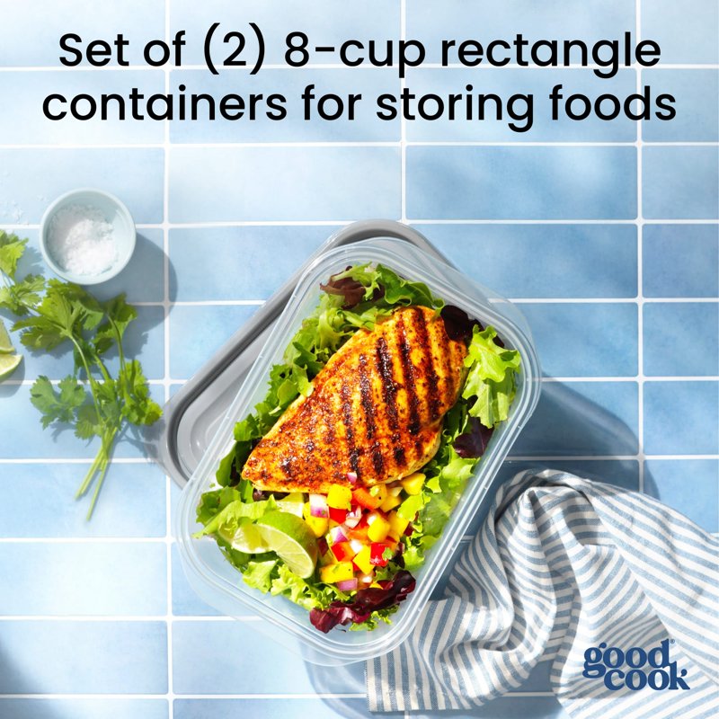 Large Rectangular Food Storage Containers - 8 Cup, 2 Pack