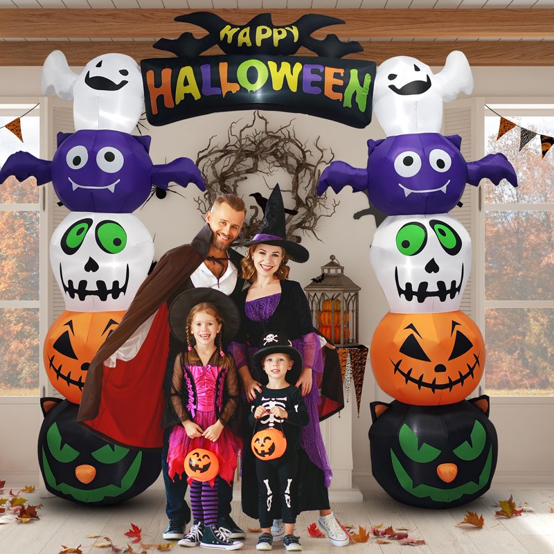 Halloween Inflatable Pumpkin Ghost Archway - 8.2FT with LED Lights, Outdoor Decorations