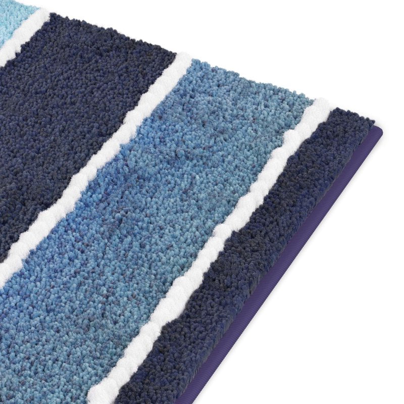 Kids Bath Rug - Blue Stripe, 32 x 20 Inches, Absorbent & Slip-Resistant