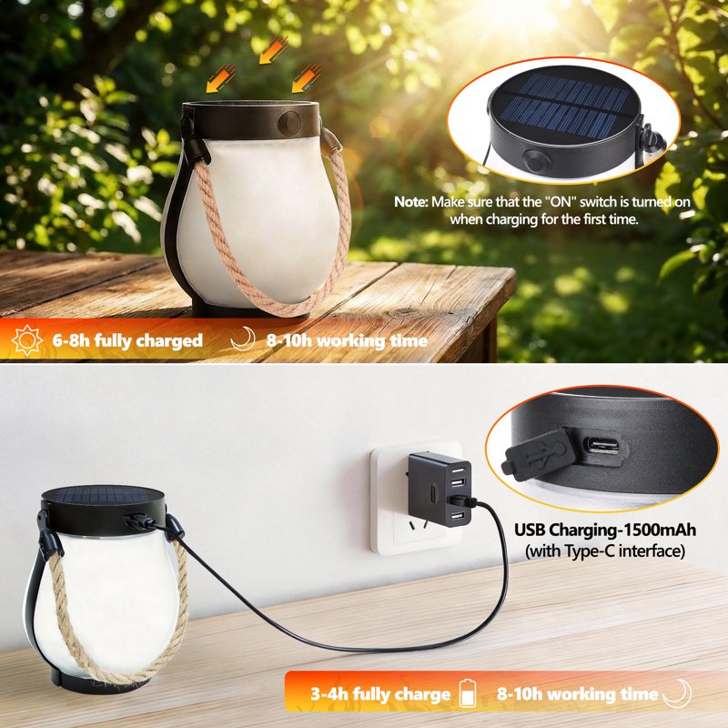 Outdoor Solar Lanterns 2 Pack Flikkering Flame Waterproof Garden & Patio Lights
