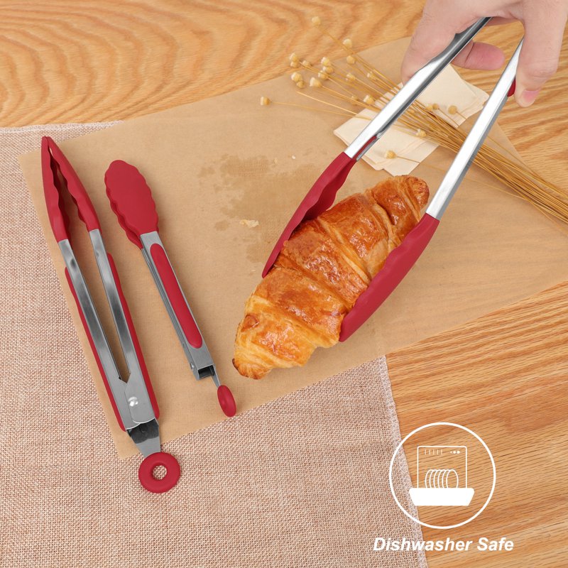 Silicone Kitchen Tongs Set with Locking Mechanism - 3PC Burgundy
