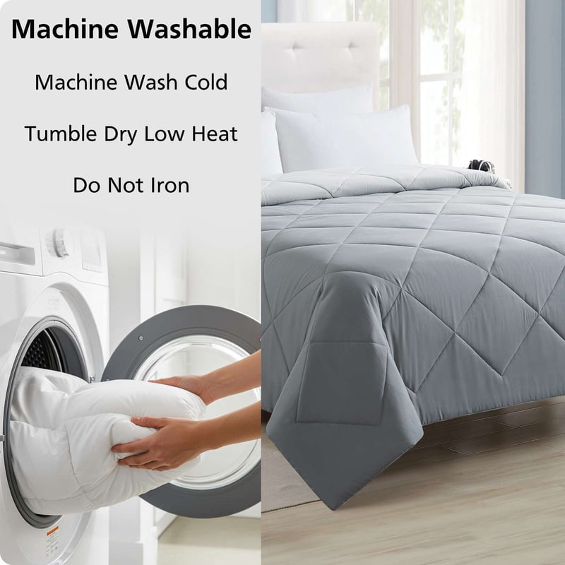 Twin XL Reversible Microfiber Comforter - All-Season Gray Bedding