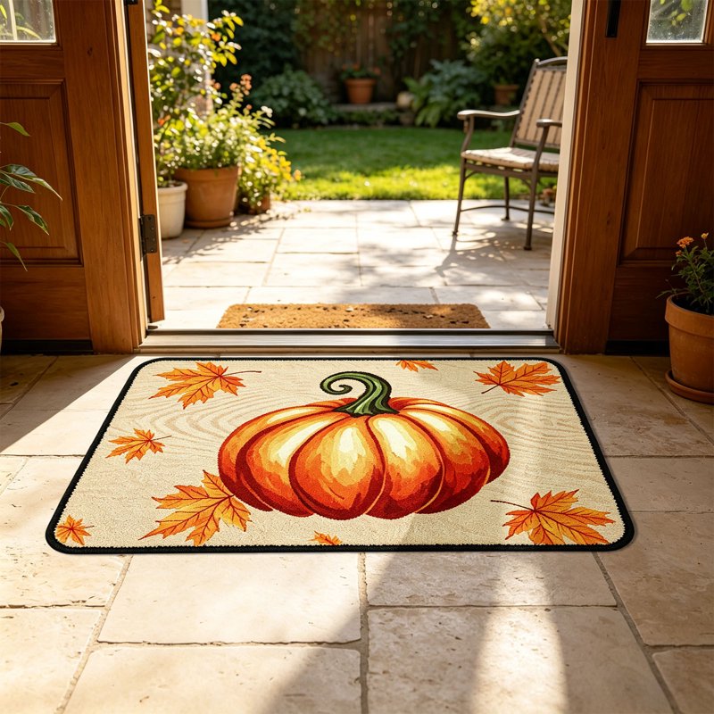 Thanksgiving Pumpkin Fall Doormat - Non-Slip Autumn Front Door Mat R