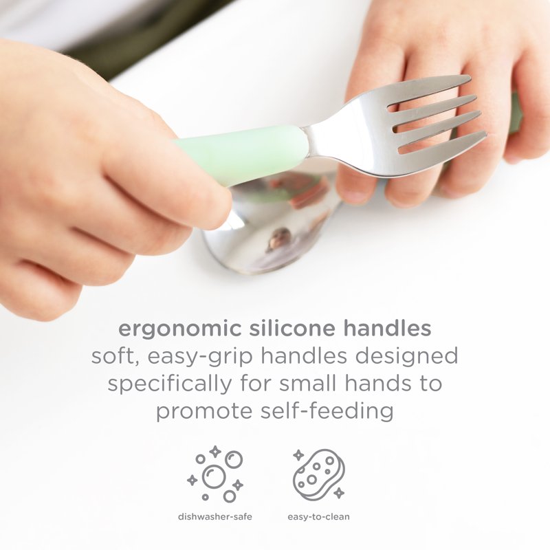 Stainless Steel Toddler Utensil Set - 2 Forks & 2 Spoons, Polaris Blue & Sugar Snap Green