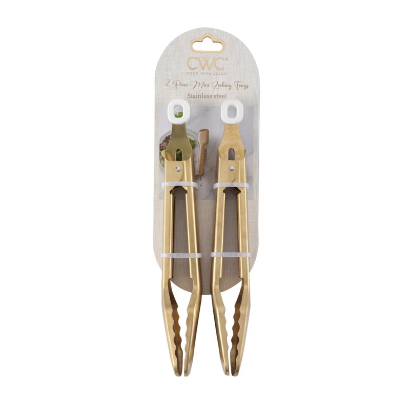 Compact Stainless Steel Mini Food Tongs Set - 2 Count