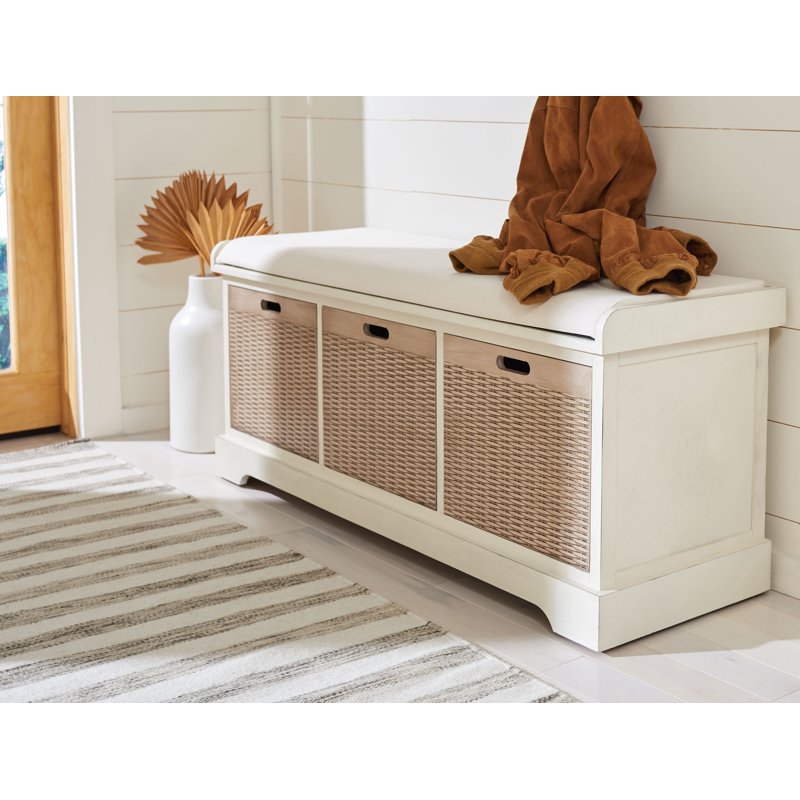 3 Drawer Storage Bench with Cushion - Contemporary Farmhouse Style