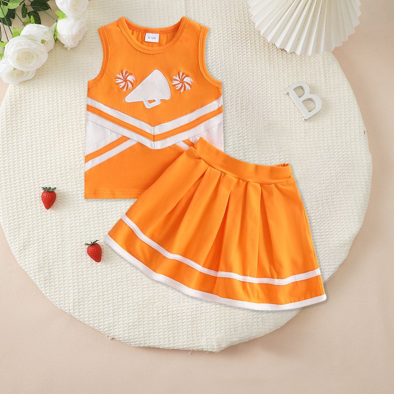 Toddler Girl Cheerleader Outfit Set - Shirt & Skirt, Size 18-24 Months, Orange