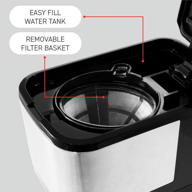 5-Cup Compact Coffee Maker - Stainless Steel Finish with Reusable Filter