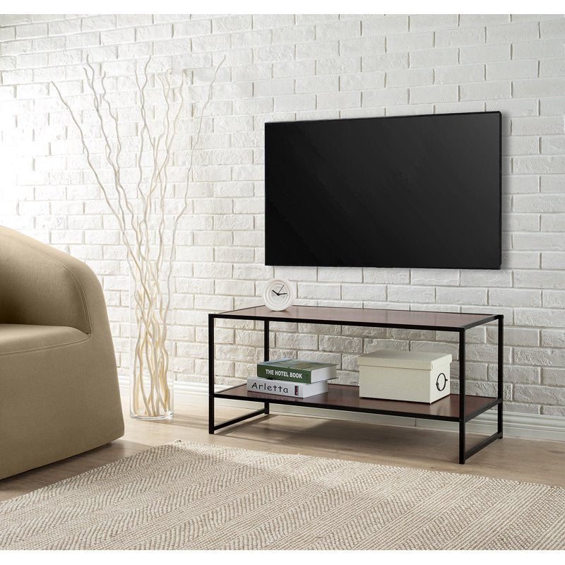 40 Inch Black Metal Frame Media Stand with Red Mahogany Finish