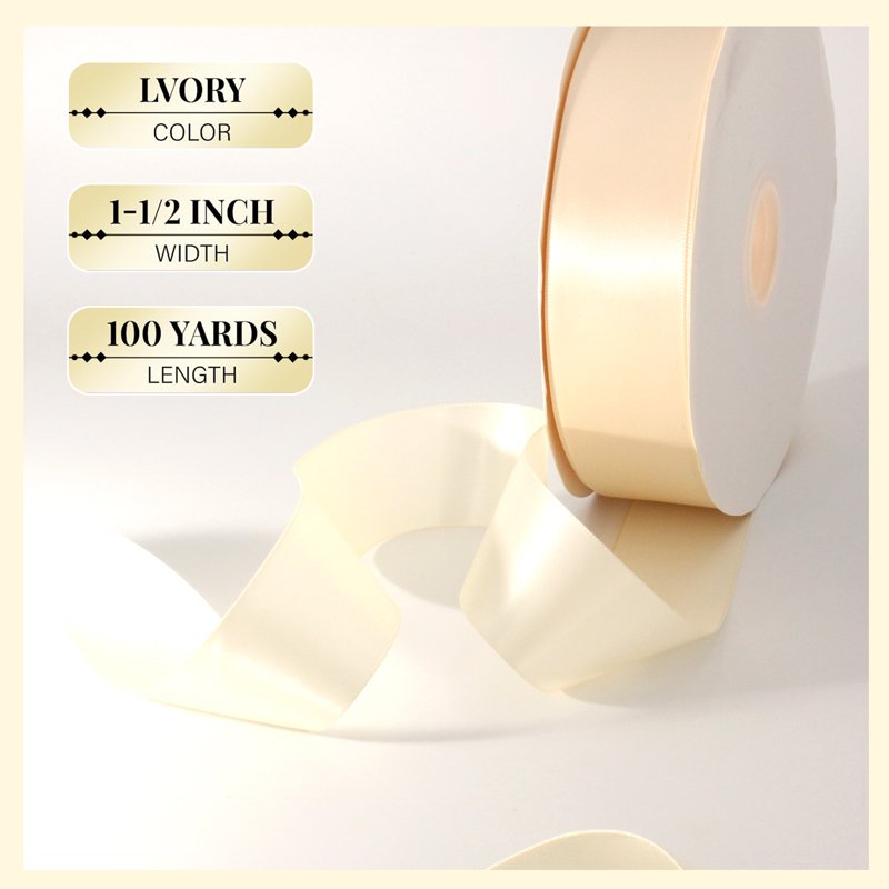 Ivory Satin Ribbon Roll 1.5 Inch x 100 Yards for Wedding Crafts Gift Wrap