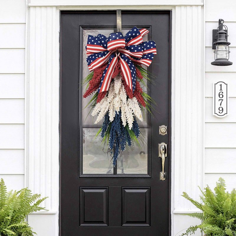 Patriotic 4th of July Wreath G - Red White Blue Independence Day Front Door Decor