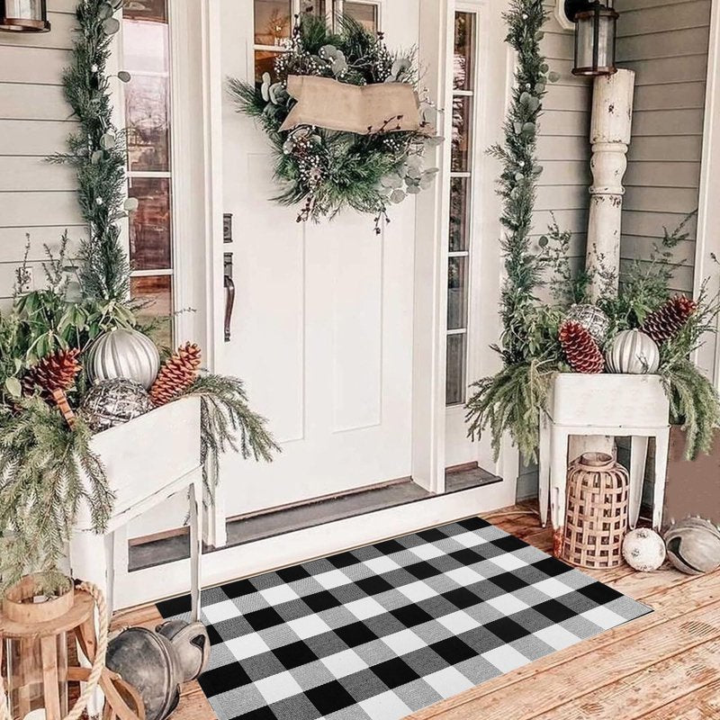 Outdoor Fall Rug - Extra Soft Woven Plaid Doormat for Front Door & Porch - Variation #5