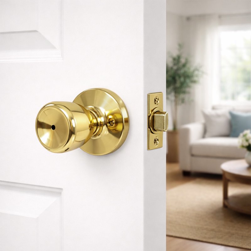Polished Brass Privacy Door Knob - Bed & Bath 6-Way Universal Fit - Variation 1