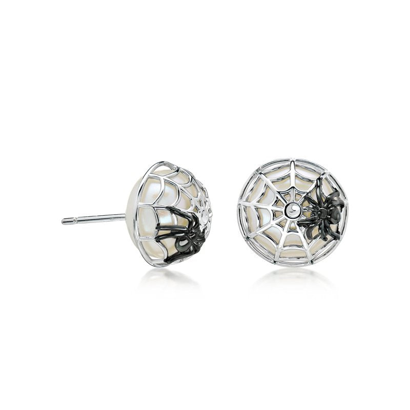 Cultured Freshwater Pearl Spiderweb Stud Earrings in Sterling Silver - Women's Jewelry