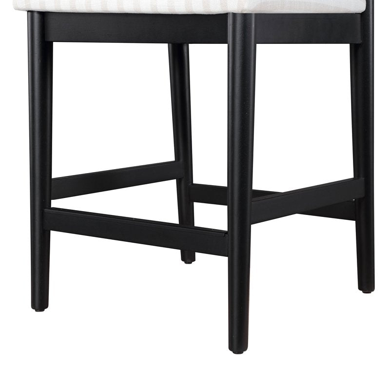 Counter-Height Stools - Black with Striped Linen Fabric, 2 Pack