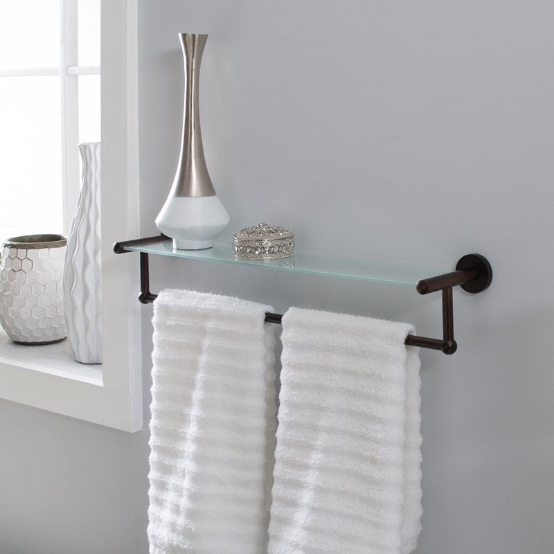 Glass Shelf and Towel Bar Set - Modern Bathroom Wall Mount Organizer
