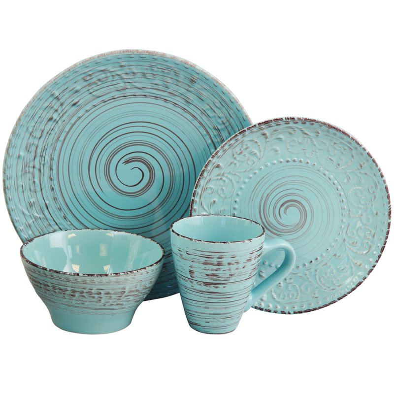 16-Piece Turquoise Dinnerware Set - Malibu Waves Design
