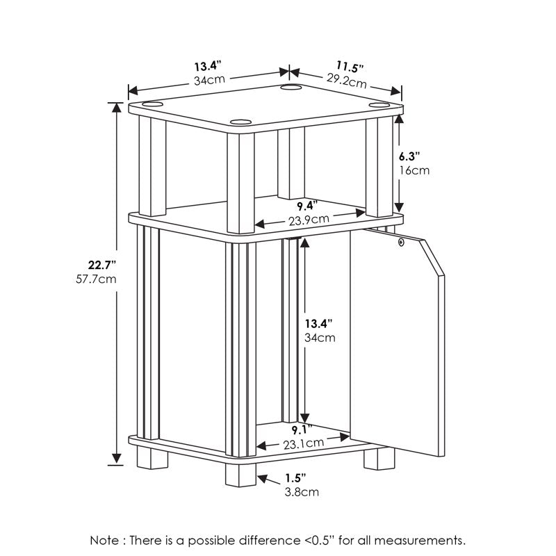 3-Tier End Table with Door - French Oak & Black