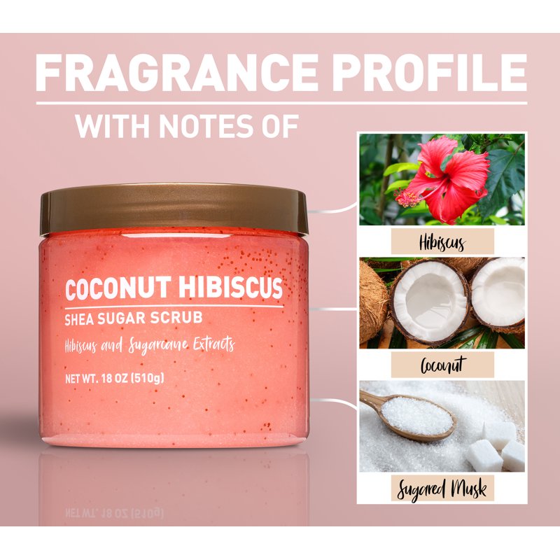 Shea Sugar Scrub - Coconut Hibiscus Exfoliating Body Polish, 18 oz