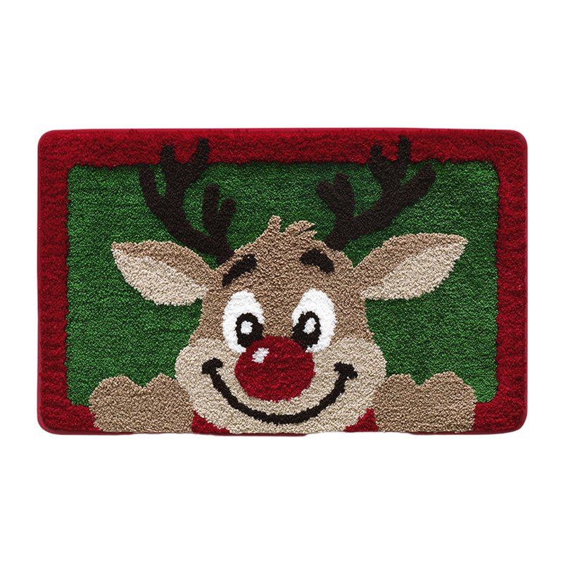 Christmas Reindeer Doormat - Green Holiday Rug with Non-Slip Rubber Backing - Variation #20Christmas