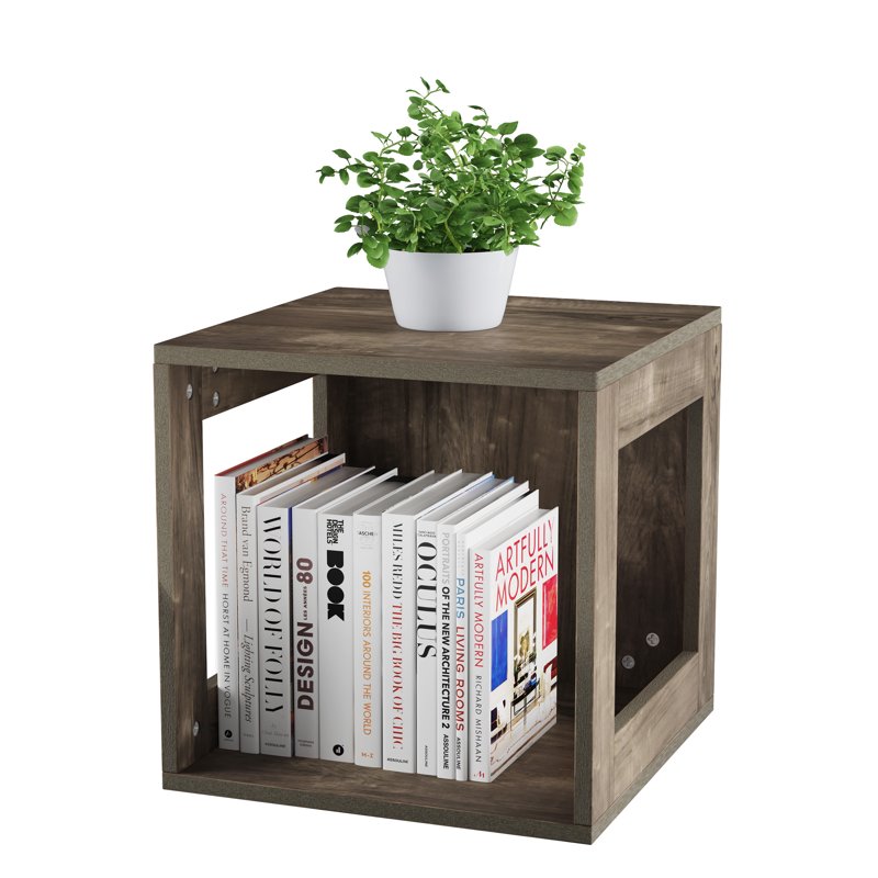 Modern Stackable Cube End Table with Open Sides - Gray