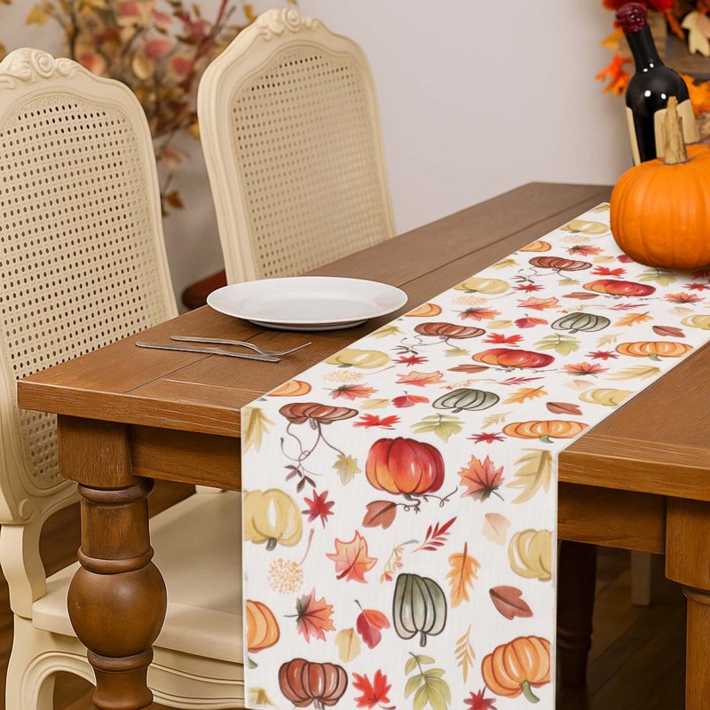 Autumn Leaves Table Runner 13x48 Inches - Fall Harvest Thanksgiving Decor