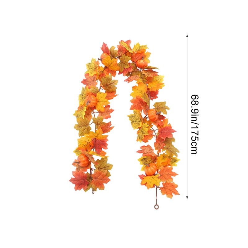 Fall Maple Leaf and Rattan Garland for Halloween & Thanksgiving - Orange, Variation #04