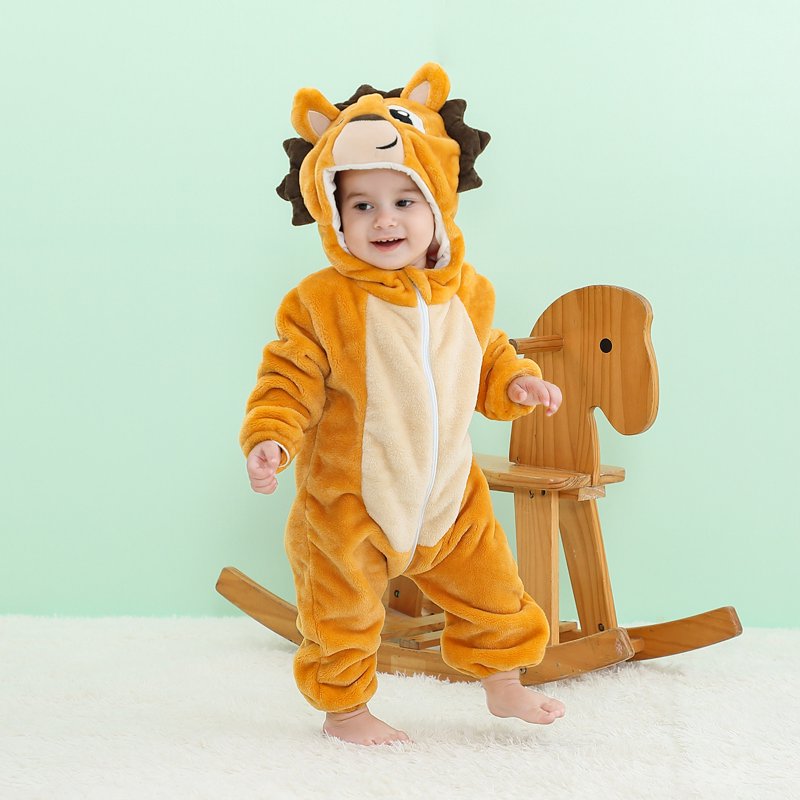 Kids Animal Cosplay Romper Hooded Flannel Jumpsuit 6-12 Months Yellow