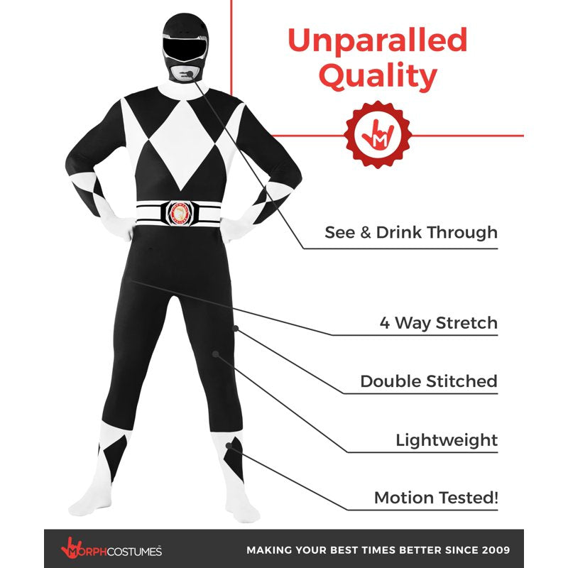 Adult Black Power Ranger Morphsuit - Medium Size Superhero Costume