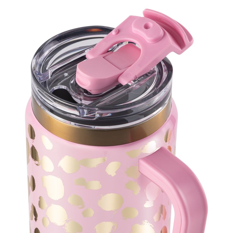 Stainless Steel 32oz Luna Tumbler with Handle and Dual Straw Lid - Pink & Gold Dots
