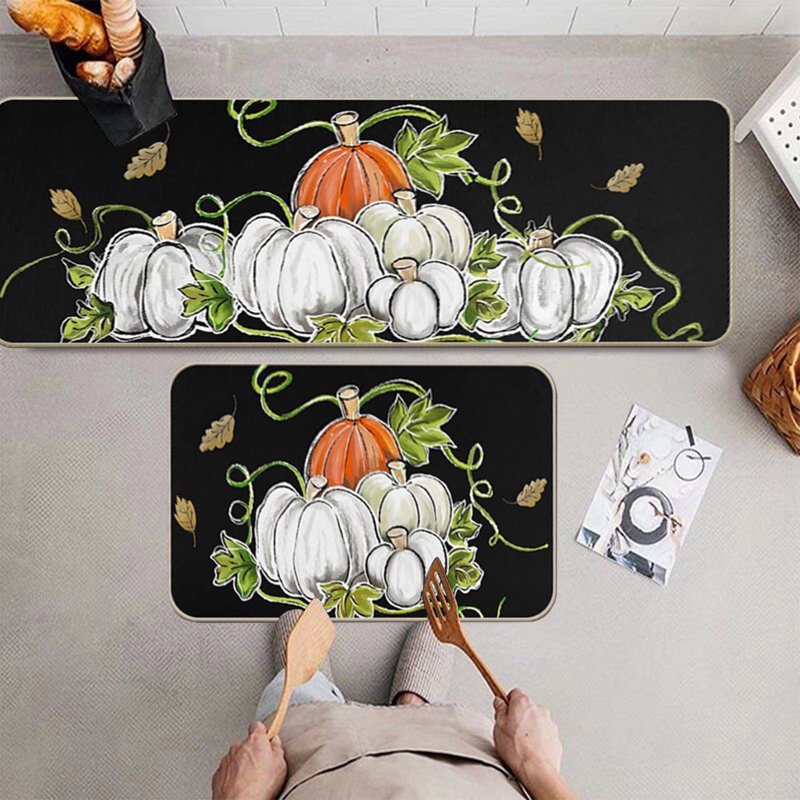 Halloween Pumpkin Rugs Set - Non-Slip Kitchen Floor Mats - F Variation 16x24in+16x48in