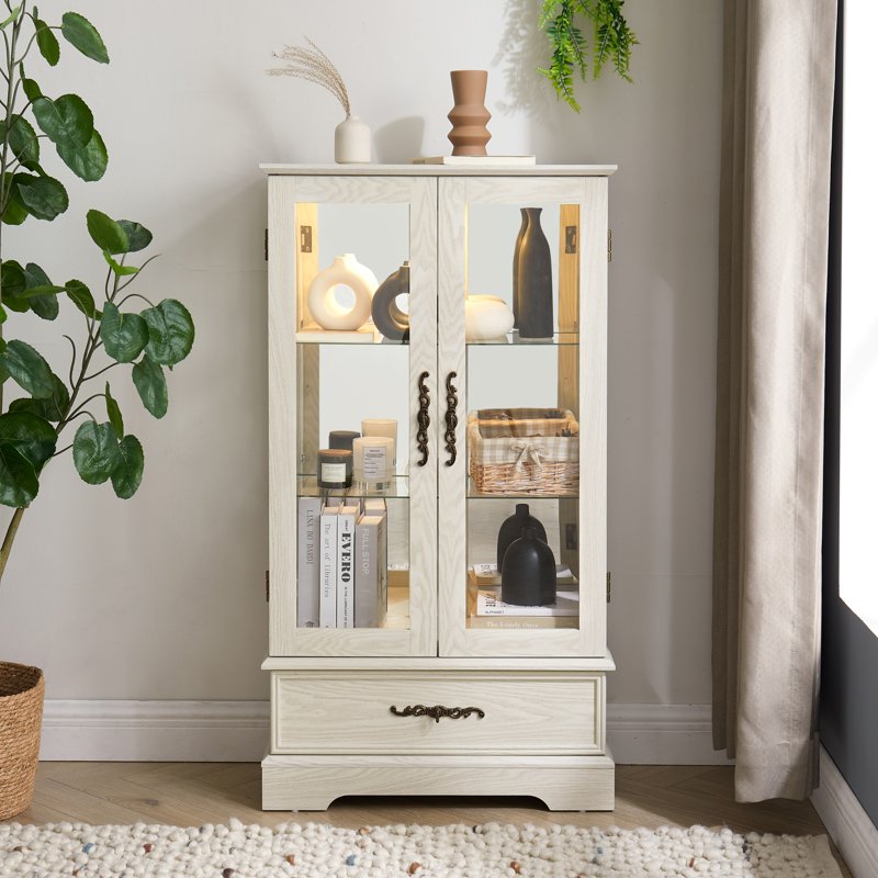 Lighted Curio Display Cabinet with Glass Door - White