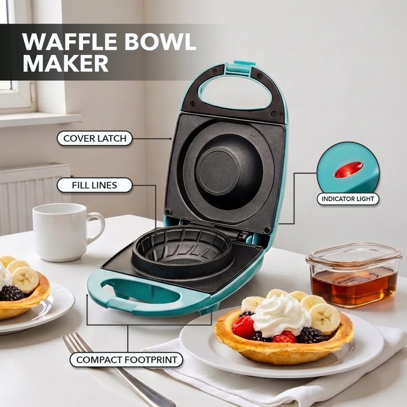 Electric Waffle Bowl Maker - 520W Non-Stick Dessert & Ice Cream Cup Baker