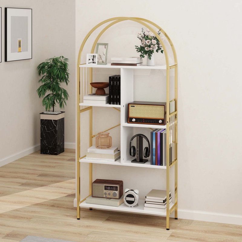 Gold Arched Bookshelf - 5 Tier Modern Bookcase Organizer