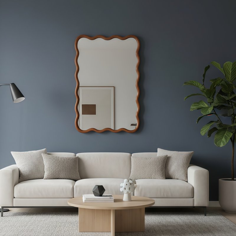 Wall Mirror 20x30 Wavy Rectangle Solid Wood Frame - Yellowish Finish