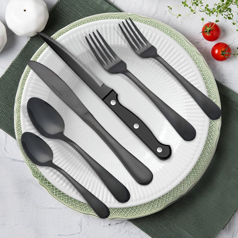 Stainless Steel Flatware Set for 8 - 48 Pieces, Black