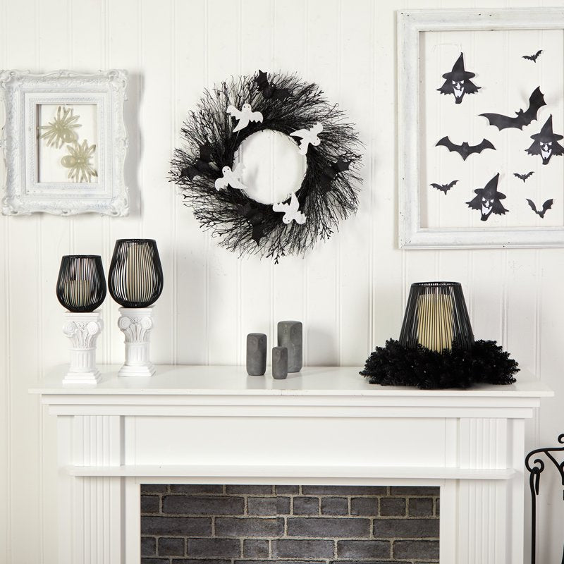 Halloween Ghost and Bats Wreath - 22 Inch Artificial Fall Decor